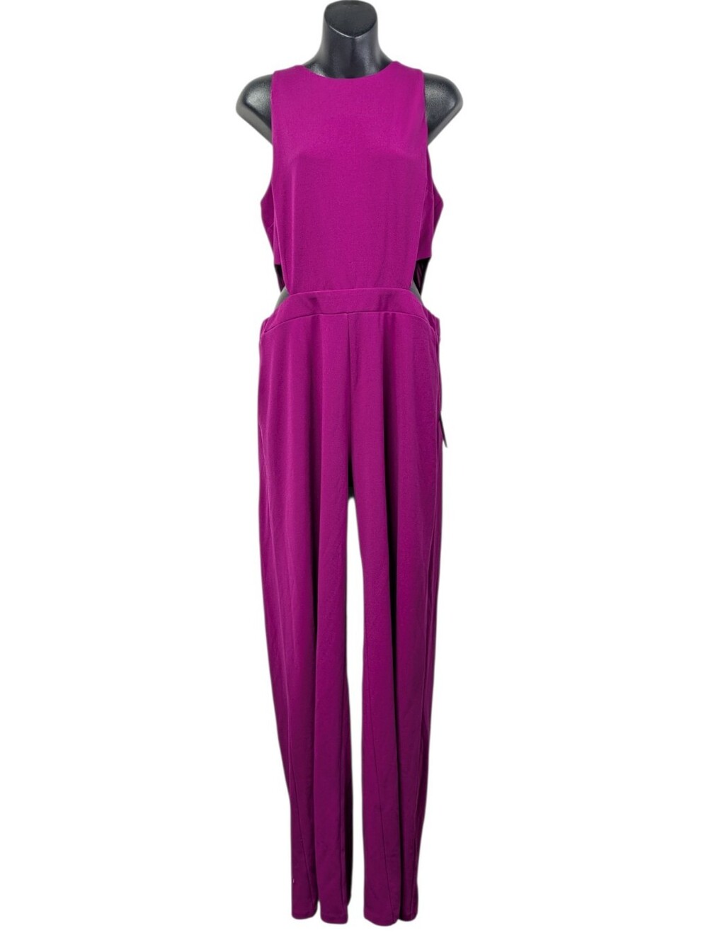 Express Women Purple Sleeveless Wide-Leg Woven Zip Jumpsuit Stretchy Size L NWT